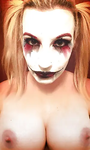 blonde cumshot clown gets her face painted