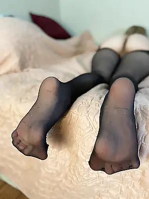 laying around in my stockings before i gave my man a bj and footjob